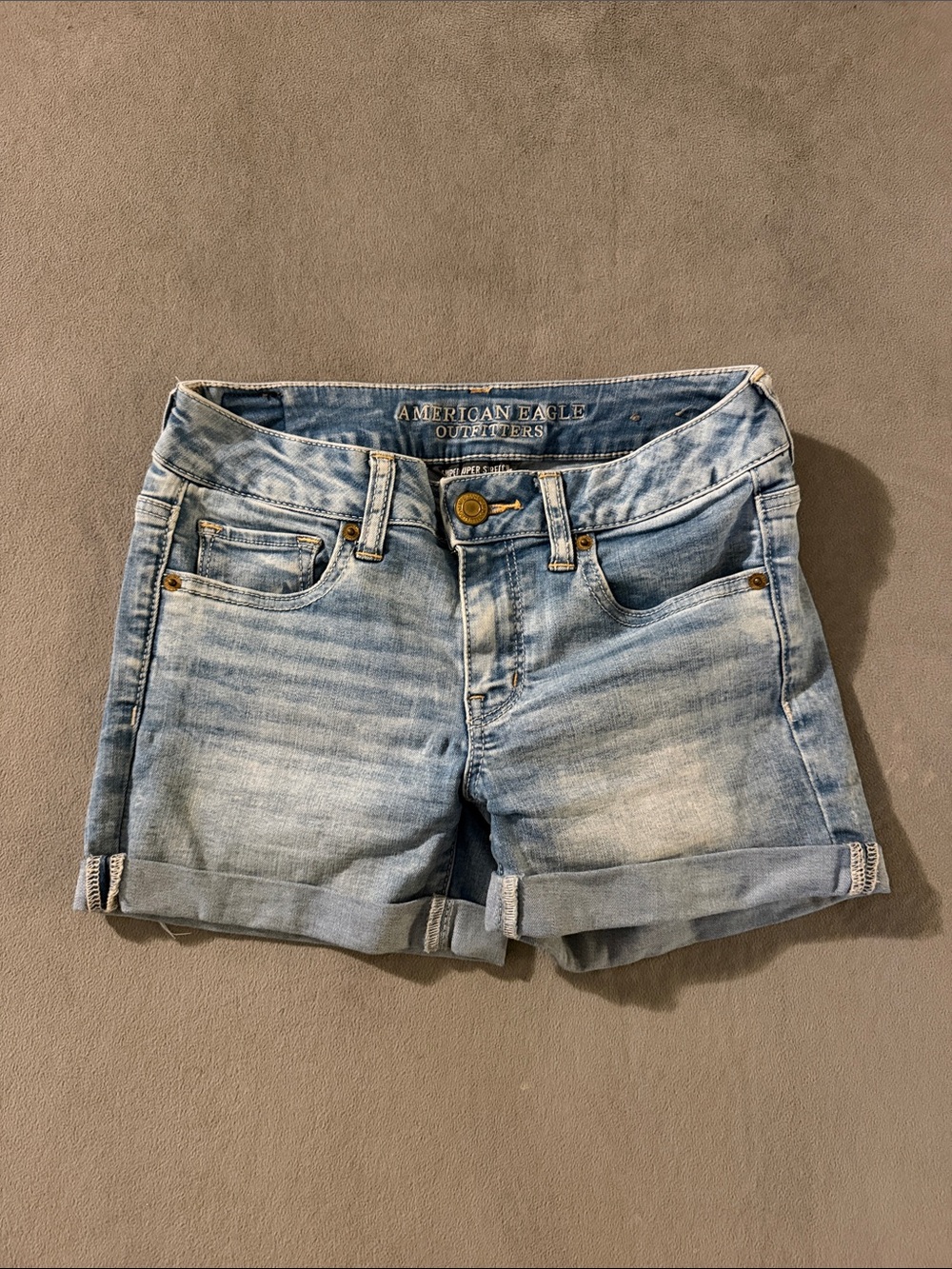 American Eagle Outfitters Light Blue Washed Denim Rolled-Hem Shorts